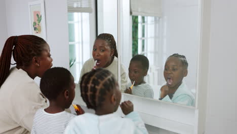 African-mother,-children-and-brushing-teeth