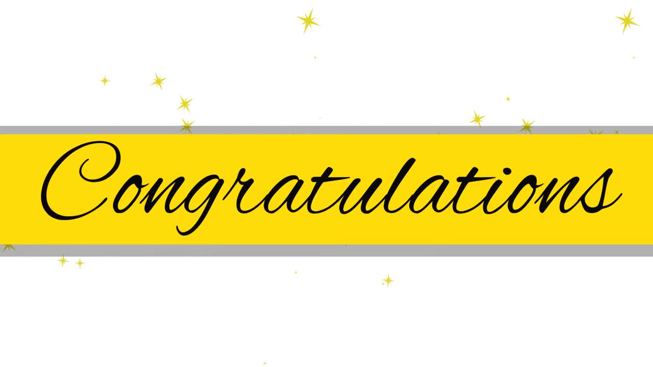 Animation of congratulations text and stars falling on white background