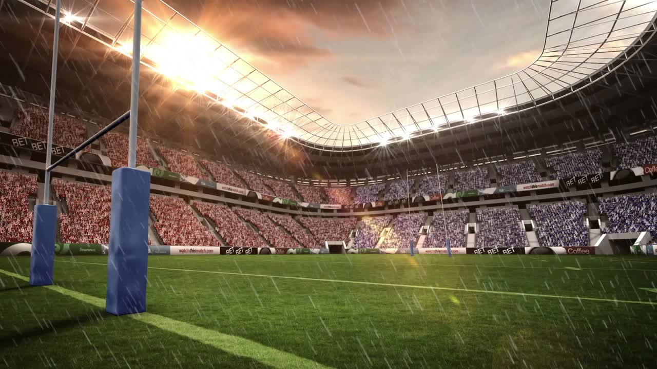 Animazione di pioggia su uno stadio sportivo