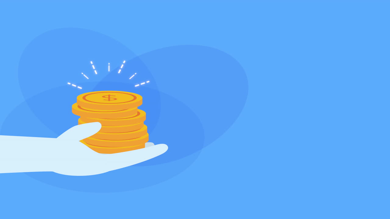 손으로 동전을 들어 올리는 돈 달러 애니메이션