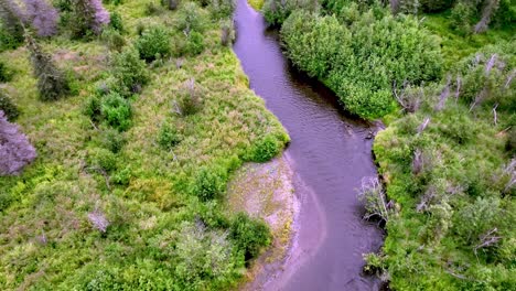 Inclinación-Aérea-Lenta-Hacia-Abajo-En-El-Divertido-Río-Cerca-De-Soldotna-Alaska