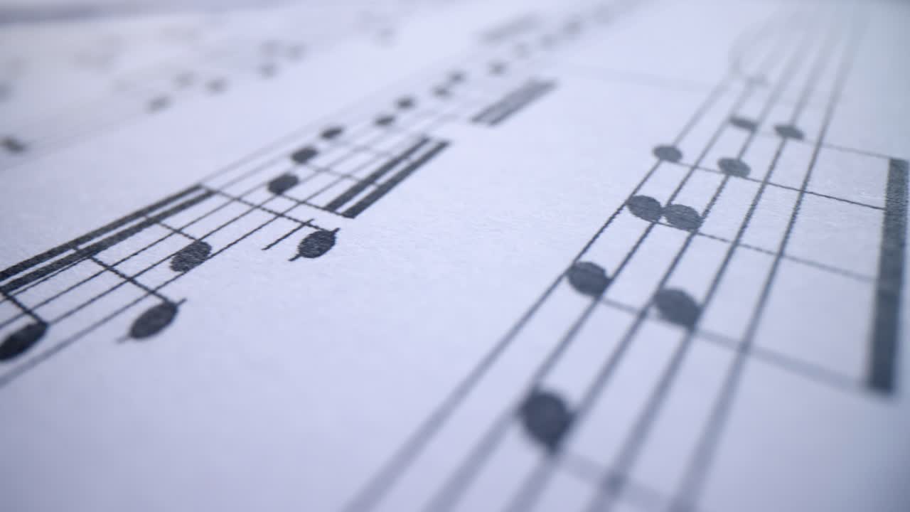 Close-up View of Sheet Music and Musical Notation