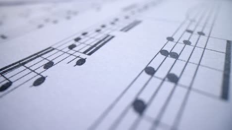 close-up view of sheet music and musical notation