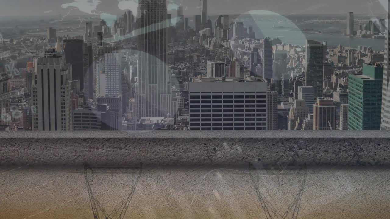 도시 풍경 위의 통계 처리의 애니메이션