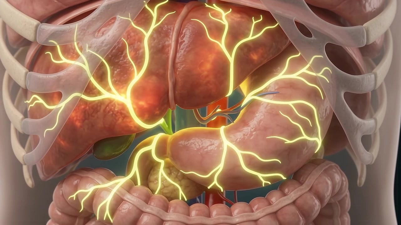 Animazione medica 3D dell'anatomia e della funzione del fegato umano