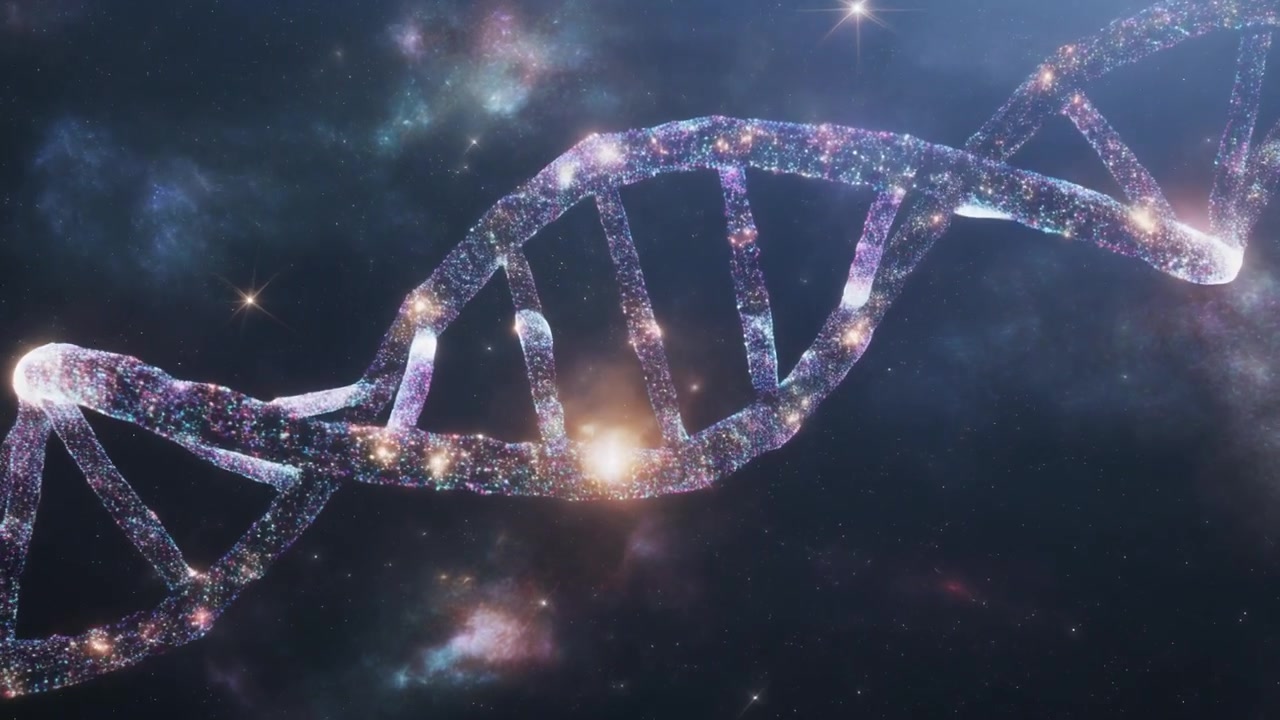 Elica di DNA luminosa che ruota in una nebulosa dello spazio profondo