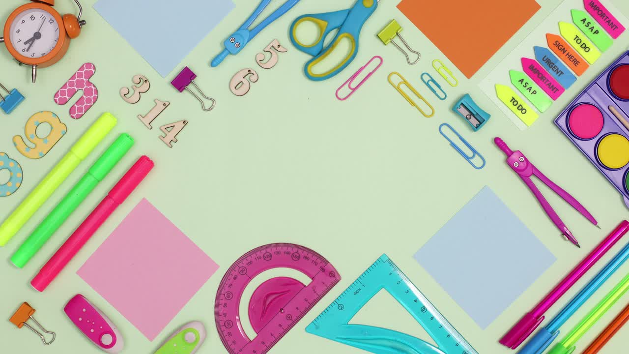 Back to school stationery ordering and make frame on green theme with copy space. Stop motion