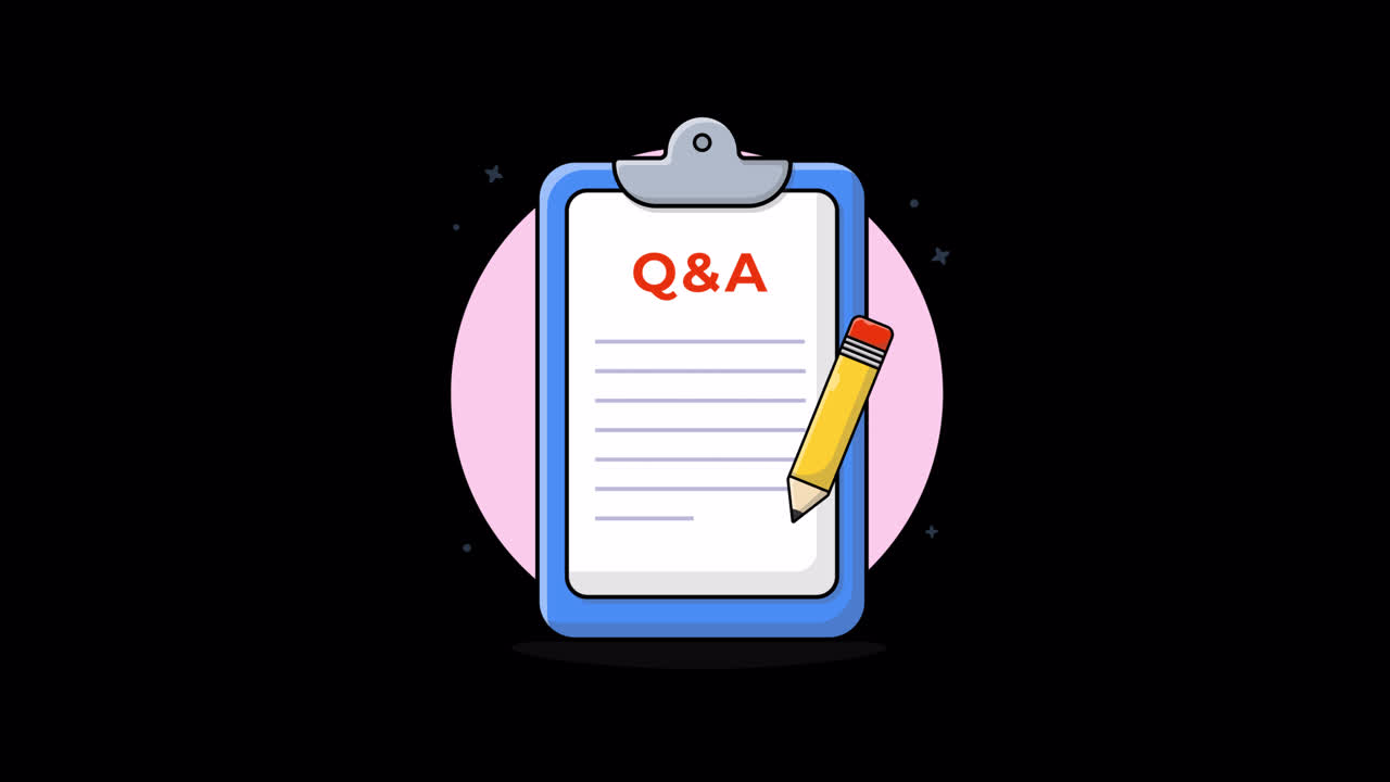 Animated Clipboard with Q&A Text and Pencil
