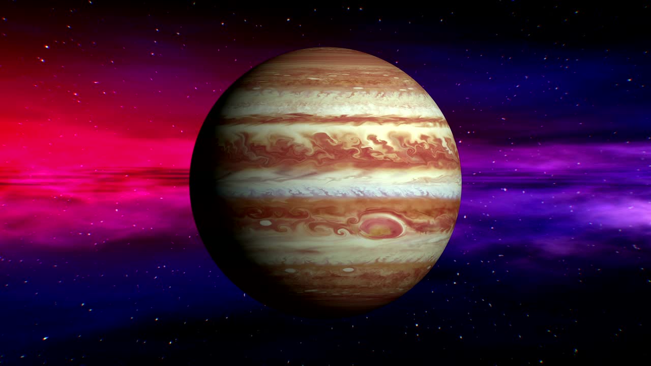 Jupiter on space nebula background