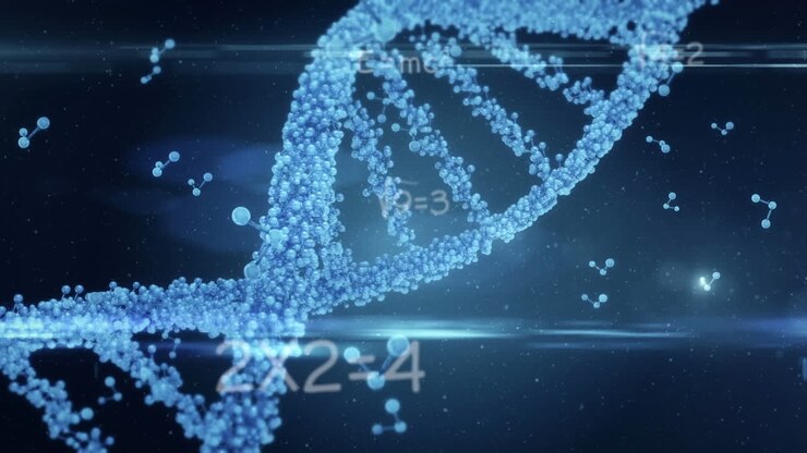 Animation of dna strand spinning, molecules and medical data processing