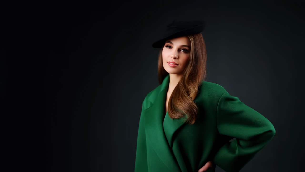 Woman in Green Coat and Hat