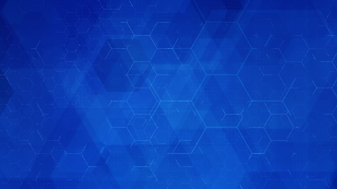 Abstract blue hexagon grid background, loopable digital honeycomb pattern, slow motion overlapping shapes, digital backdrop for modern science, tech, news, corporate themes