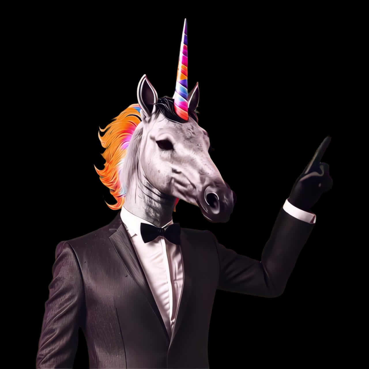 Surreal unicorn business suit animation isolated asset, transparent 4K video, alpha channel, ProRes