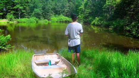 a solitary fisherman casts his line into the still water