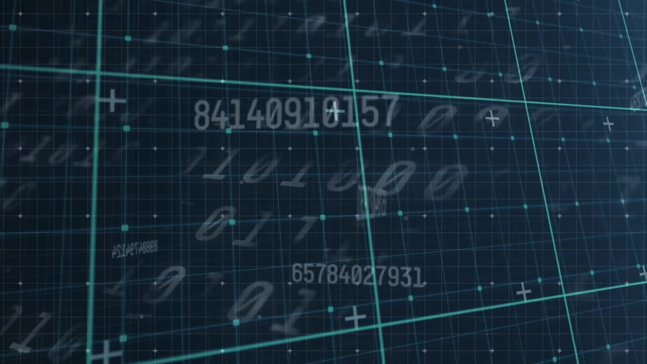 Animation of data processing on navy background with numbers