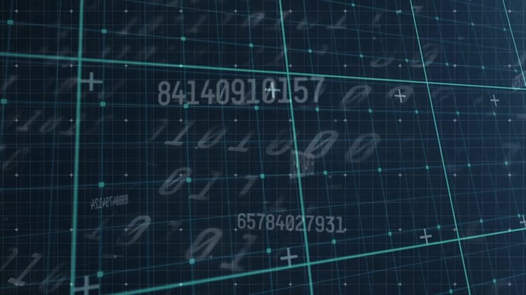 Animation of data processing on navy background with numbers