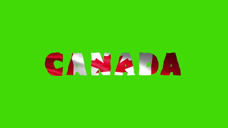 canada country wiggle text animation lettering with her waving flag blend in as a texture - green screen background chroma key loopable video