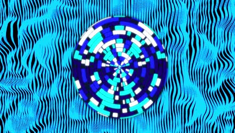 animación de formas y círculos azules sobre fondo negro.