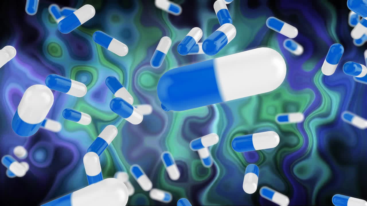 파란 바탕에 색과 파란색의 필스의 애니메이션