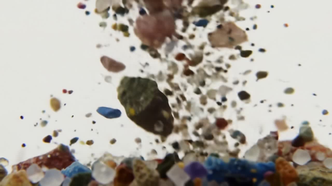 Colorful Crystals and Stones Cascade From Above Highlighting Their Unique Shapes