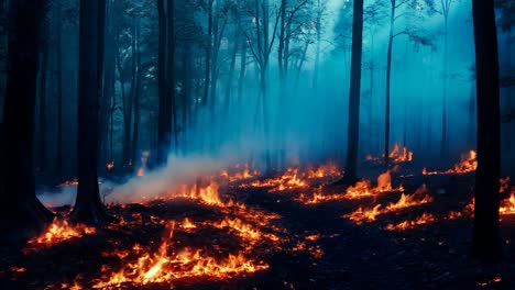 a forest filled with lots of fire in the middle of a forest