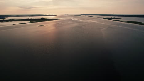 Drone-footage-of-the-Bogue-sound-in-eastern-north-carolina,-sun-rise