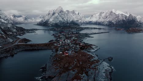 aerial view of lofoten islands beautiful landscape during winter