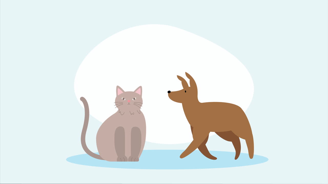 Cute Cat and Dog Illustration