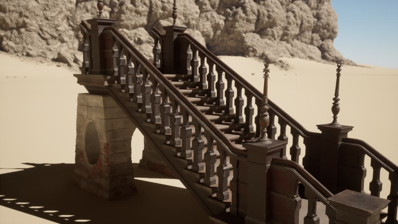 деревянная лестница, ведущая к скале в пустыне