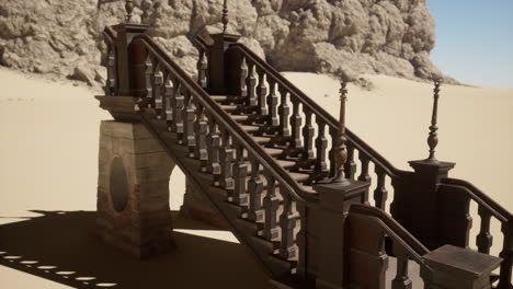 a wooden staircase leading up a cliff in the desert