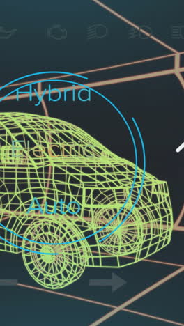 Animation of speedometer, gps and charge status data on hybrid van interface, over 3d van model