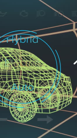 animation of speedometer, gps and charge status data on hybrid van interface, over 3d van model