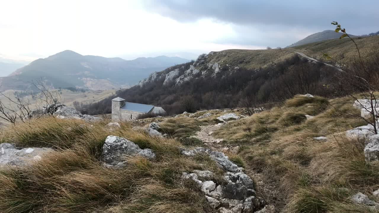 바람에 흔들리는 갈색과 마른 풀밭