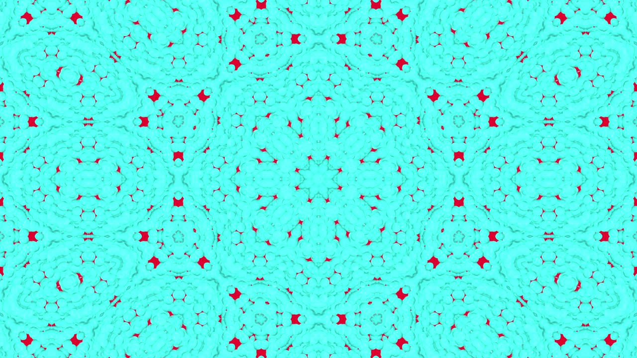3d Looped abstract ornate decorative background. Hypnotic trendy aqua colored kaleidoscope.