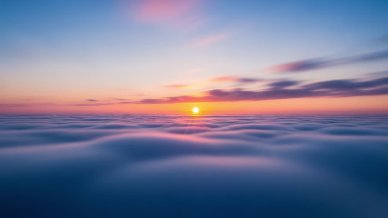 A Serene Sunset Over Gentle Clouds, Capturing Tranquility and Nature's Beauty in a Stunning Display of Color and Light