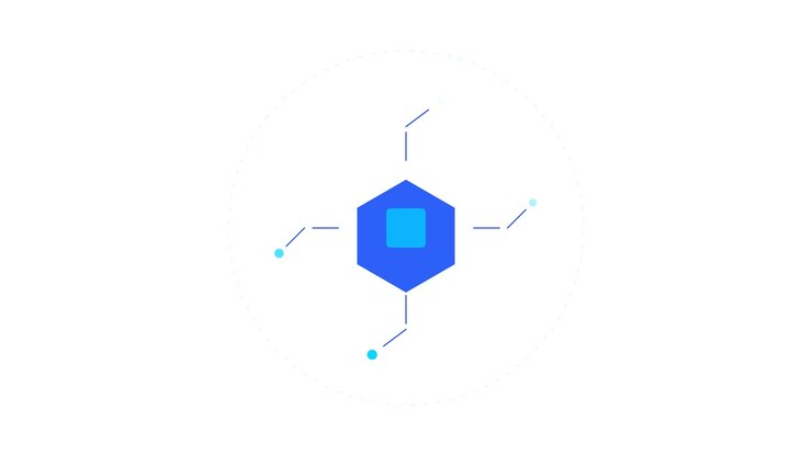 Animated Hexagon Icon with Expanding Data Nodes