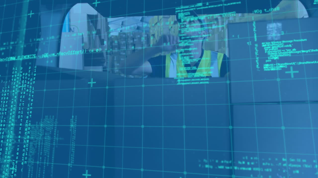 elaborazione dei dati sulla rete di rete contro il corriere caucasico che impila scatole di consegna nel suo furgone