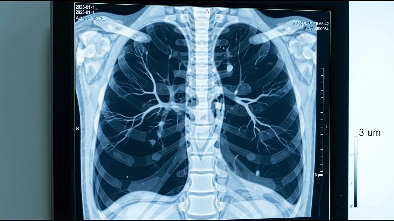 Medical CT Scan of Human Lungs Displayed on Monitor