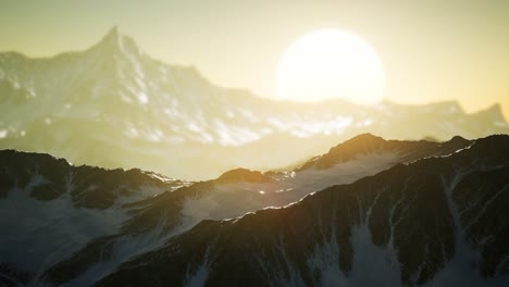 winter landscape in mountains at sunset