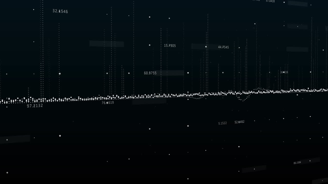 Animation of data processing and changing numbers against black background