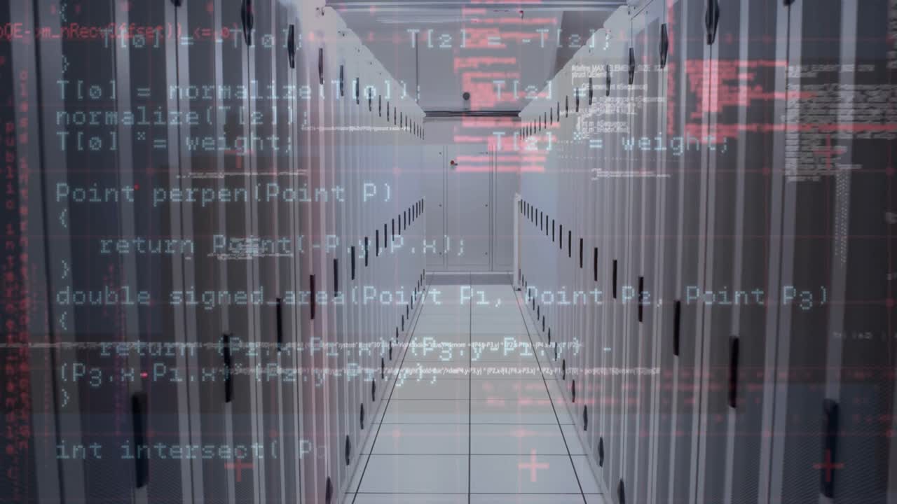 animación del procesamiento de datos en la sala de servidores