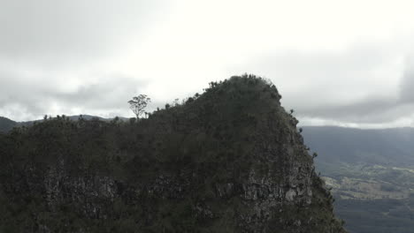 4K-drone-shot-moving-down-of-a-mountain-cliff-at-Border-Ranges-National-Park,-New-South-Wales-Australia