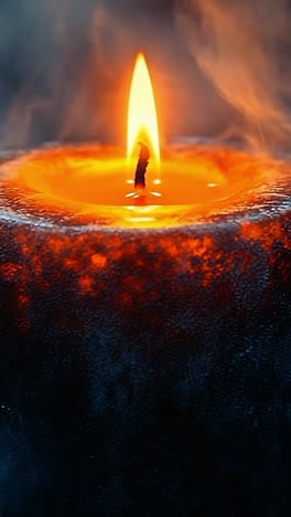 candle's soft, warm glow. a dark candle emits a warm glow, surrounded by gentle wisps of smoke against a muted background.
