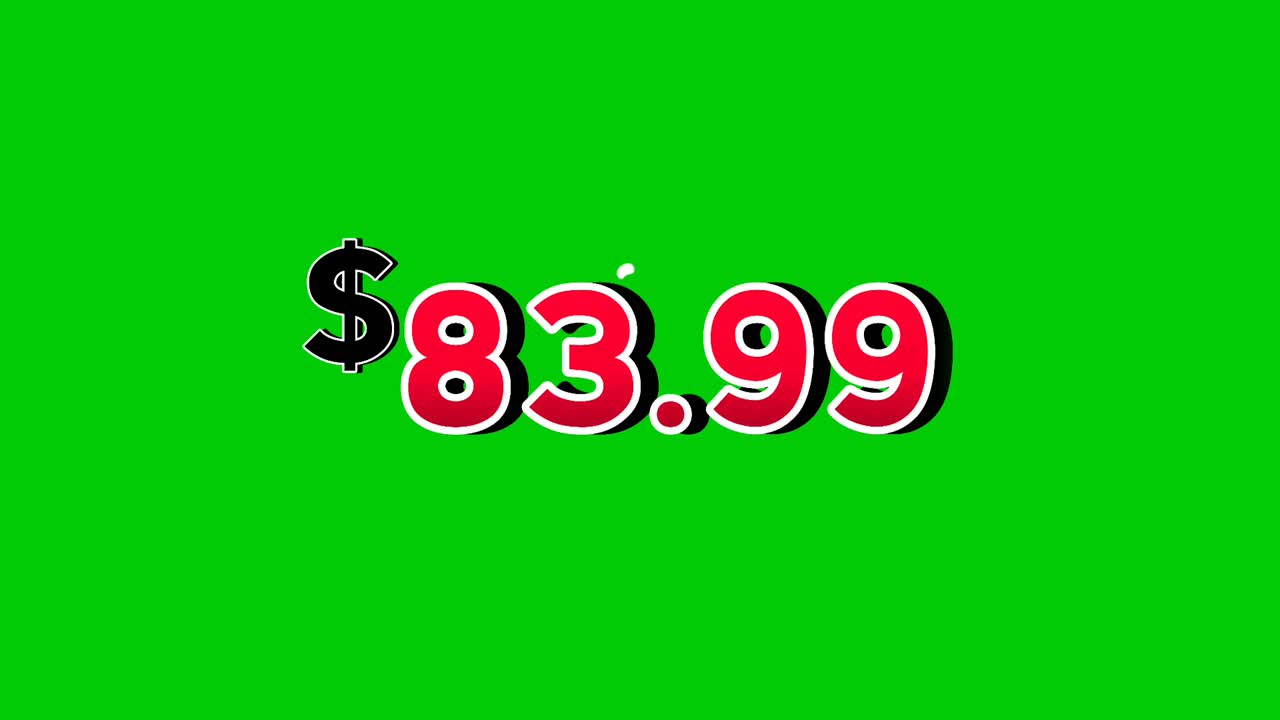 Animation red $83.99 dollars price tag motion graphics with smoke effects on green screen background. Perfect for ads, e-commerce, retail, discounts, and promo videos business concept video element