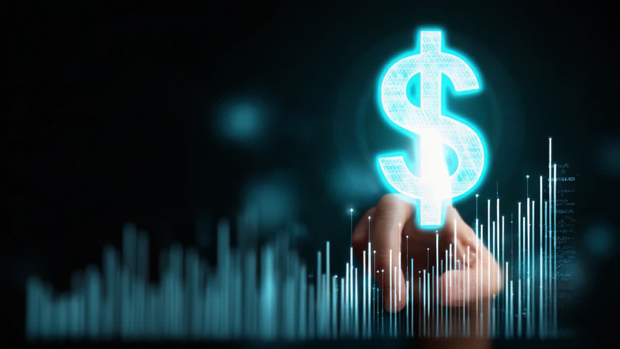 A Glowing Digital Dollar Sign Indicator Displayed by a Hand, Representing Financial Growth and Modern Currency Technology in a High-Tech Environment