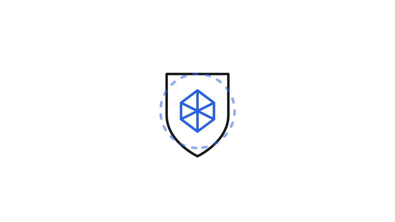 Animated Shield Icon with Geometric Cube and Checkmark
