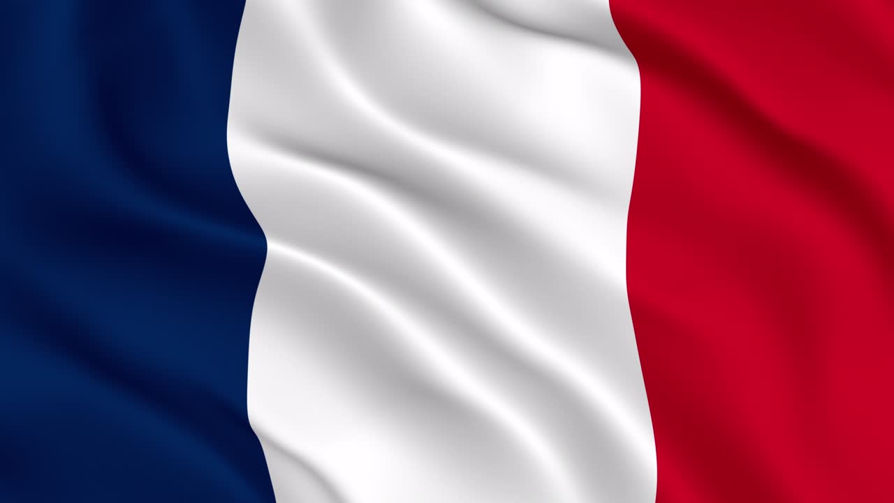 프랑스의 국기: 부드러운 파동 애니메이션, 프랑스 공화국의 국기가 바람에 날아다니며, 프랑스의 국기가 접힌 모습, 3d 렌더링