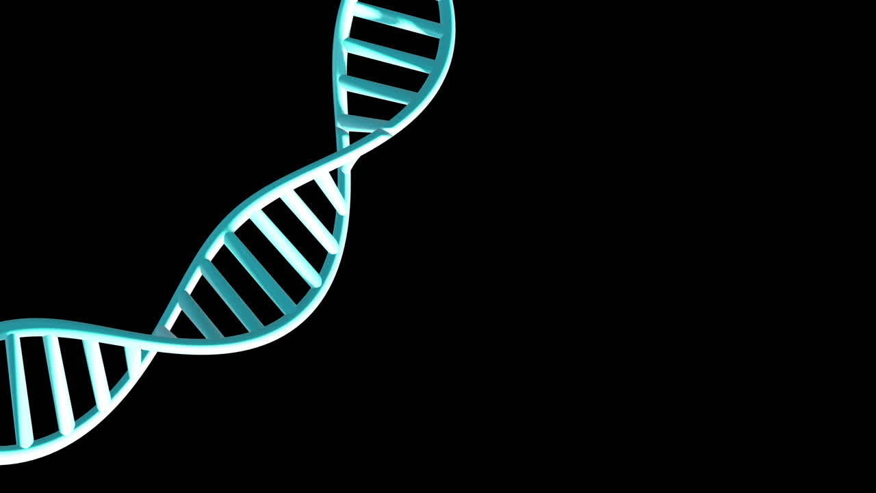 animación de la cadena de adn girando con espacio de copia sobre fondo negro