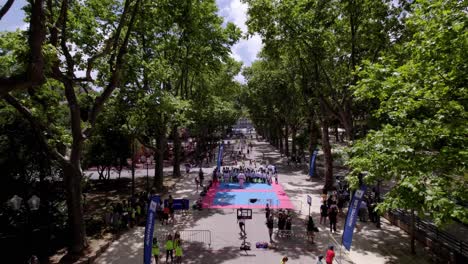 Aerial-dolly-shot-of-multiple-different-sports-being-played-for-the-opening-of-the-Olympic-Games