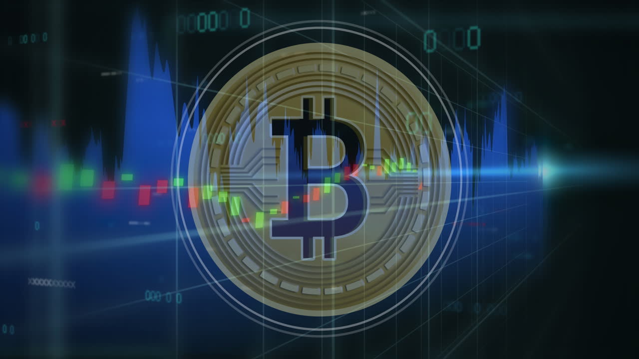 animación del procesamiento de datos sobre el símbolo de bitcoin